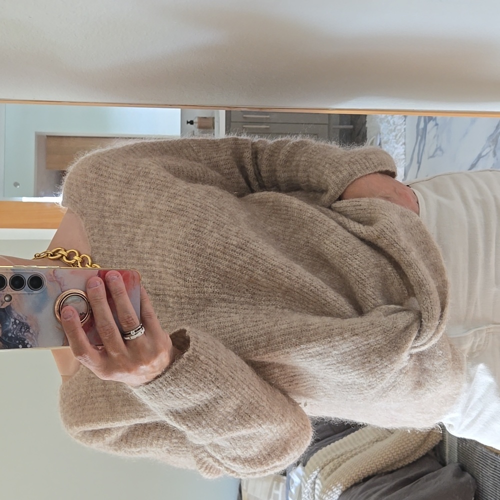 Sezane Zebulon Neutral Kid Mohair Blend Sweater, French Chic, Size Small - Picture 10 of 12